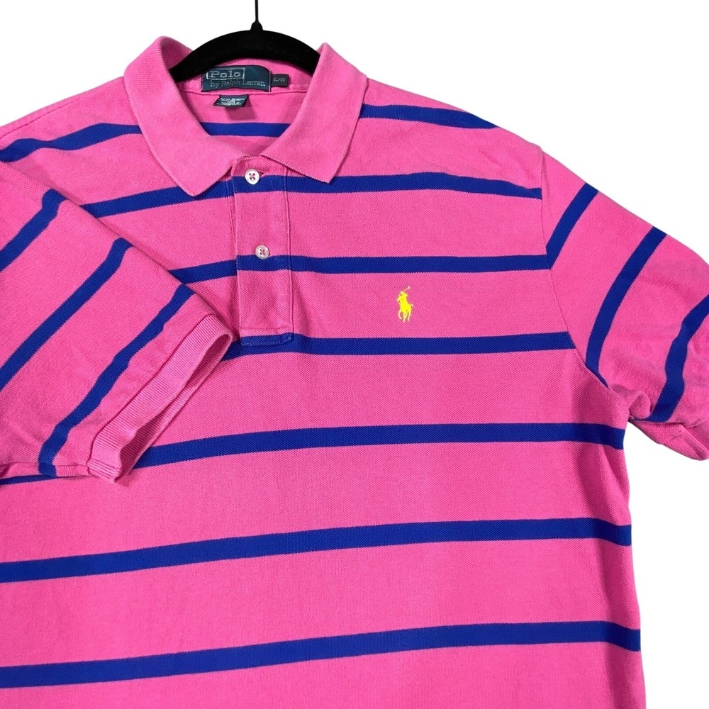 Vintage Polo Ralph Lauren Shirt Men L Pink Striped Classic‎ Fit Golf All Cotton